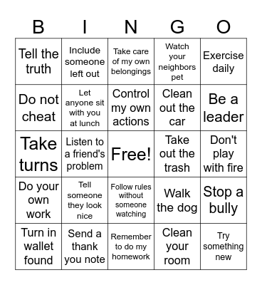 Girl Scout Law Bingo Card
