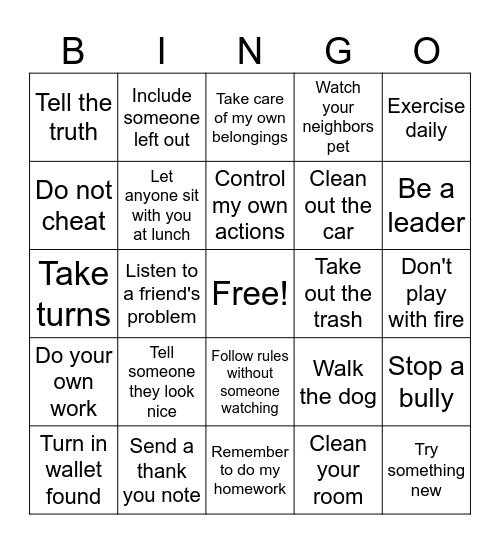 Girl Scout Law Bingo Card