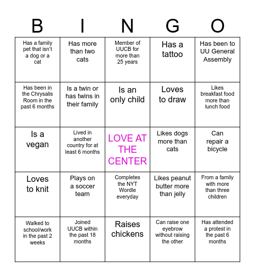 UUCB BINGO Card