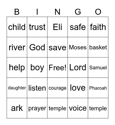 Wonder Kids Bingo Card