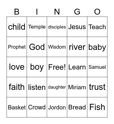 WONDER KIDS FROM THE BIBLE Bingo Card