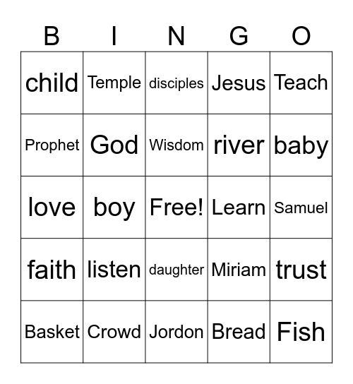 WONDER KIDS FROM THE BIBLE Bingo Card