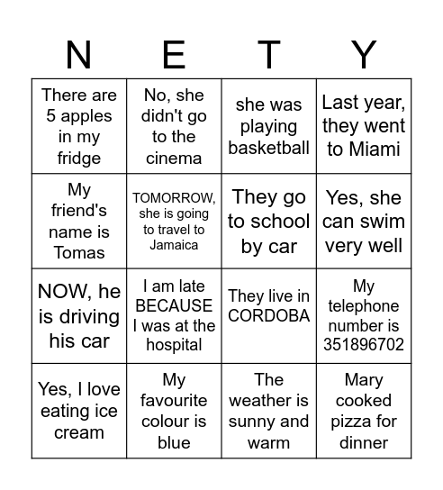 NETY BINGO Card