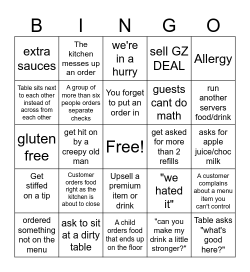 Serve Bingo Card