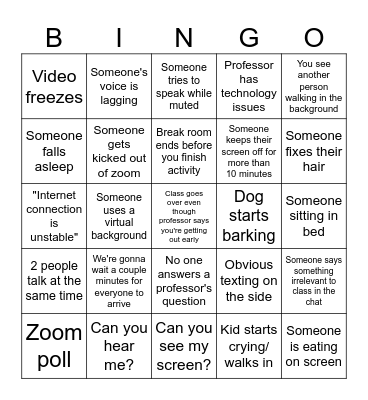 Zoom Class Bingo Card