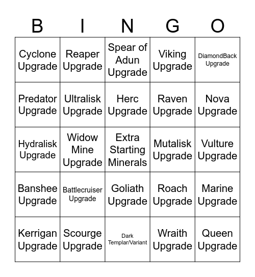 Starcraft 2 Bingo! Bingo Card