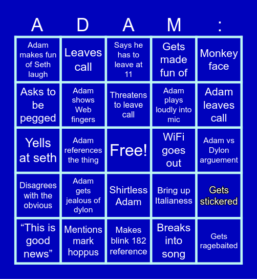 Adam Bingo Card