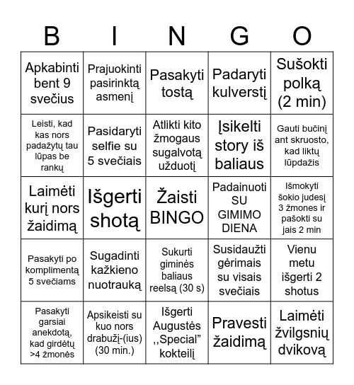 Gimtadienis Bingo Card