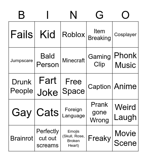 Unusual Memes Bingo Card