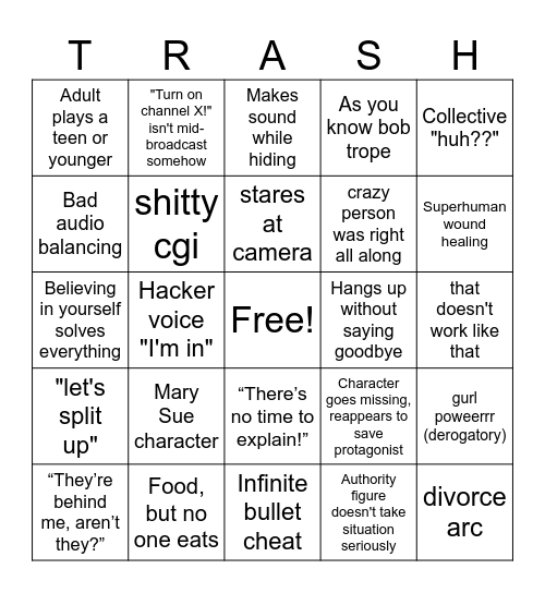 Bad Movie Bingo Card