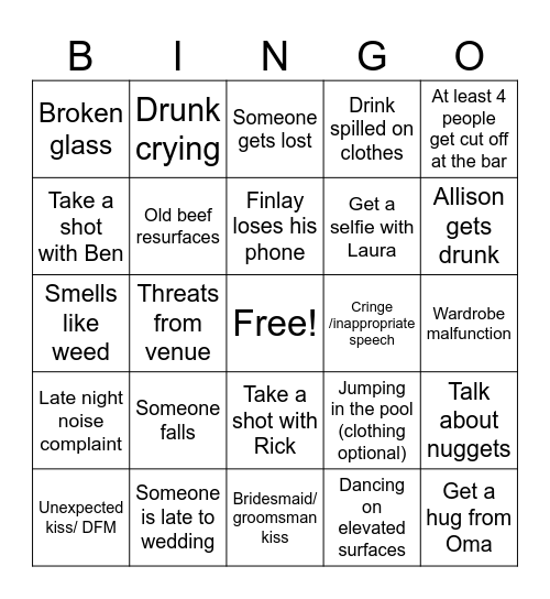Georgia & Fingay weddin’ Bingo Card