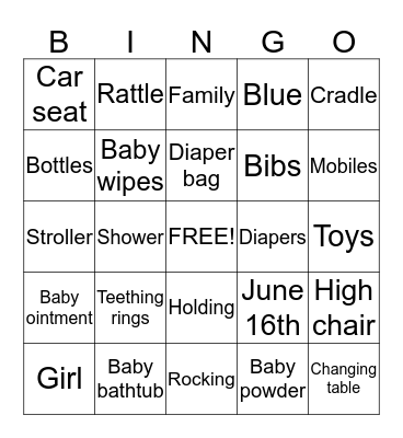 Baby Shower Bingo Card