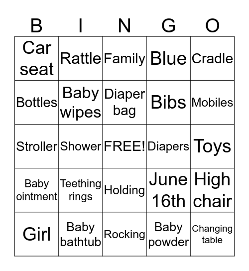 Baby Shower Bingo Card