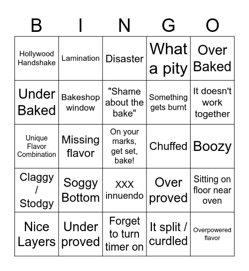 Great British Bakeoff Bingo Card