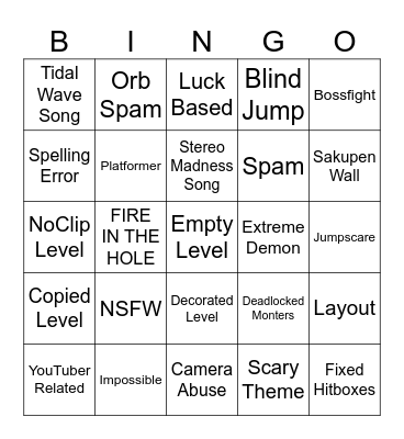 Geometry Dash Bingo Card