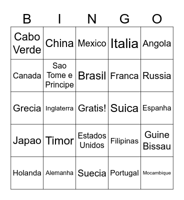 Paises e Nacionalidades Bingo Card