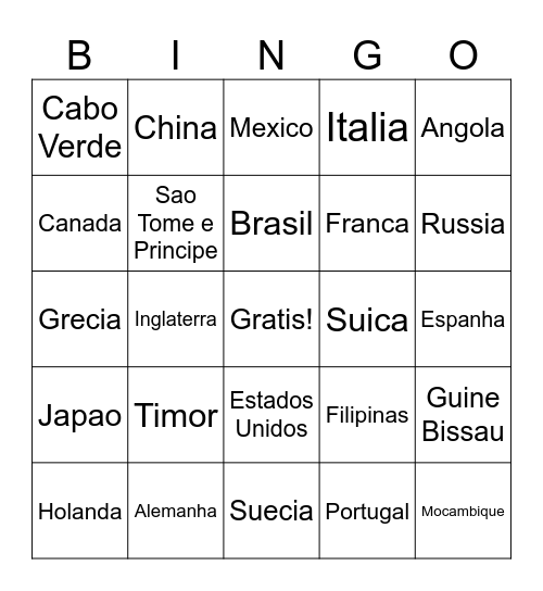 Paises e Nacionalidades Bingo Card