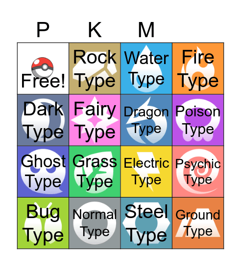 Pokemon Types Bingo Card