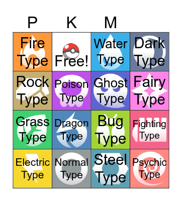 Pokemon Types Bingo Card