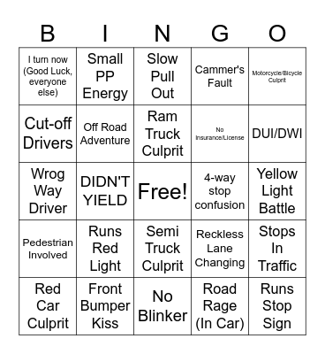 YT Bad-driving Compilation Bingo #4 Bingo Card