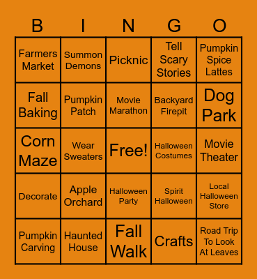 Halloween Activities Bingo Card