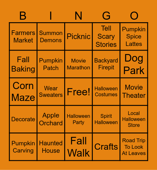 Halloween Activities Bingo Card