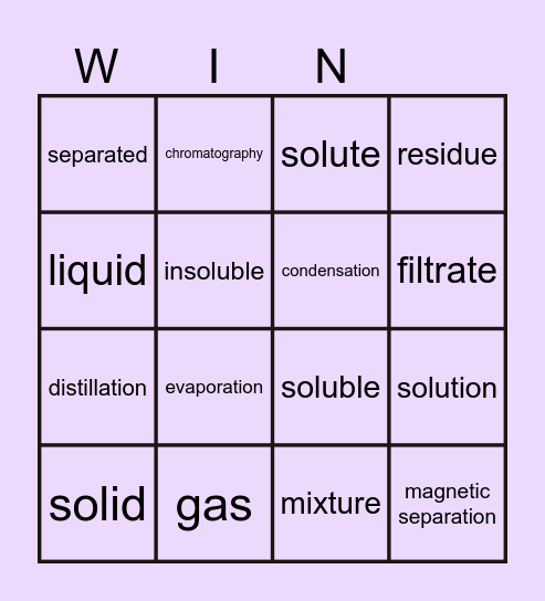 Separation Techniques Bingo Card