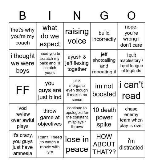 Jeff Jing Bingo Card
