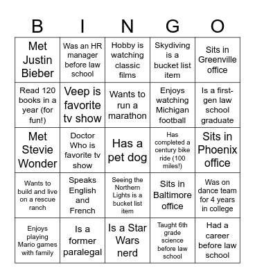 First-Year Associate Bingo Card