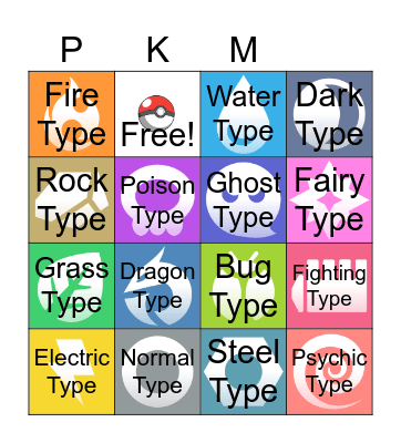 Pokemon Types Bingo Card