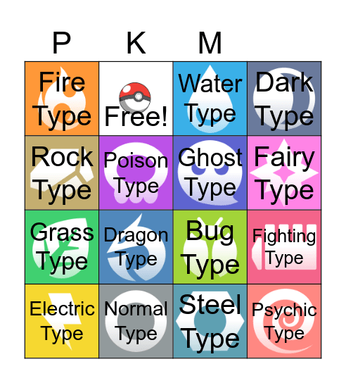 Pokemon Types Bingo Card