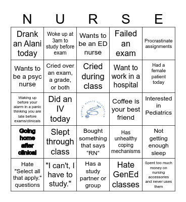 Nursing School Bingo Card