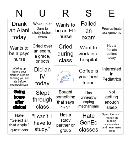 Nursing School Bingo Card