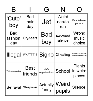 Gacha life GLMM Bingo Card