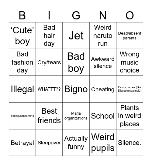 Gacha life GLMM Bingo Card