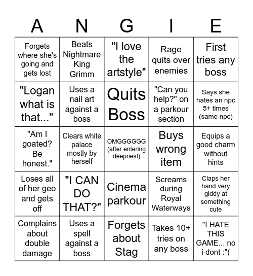 Girlfriend Bingo Card