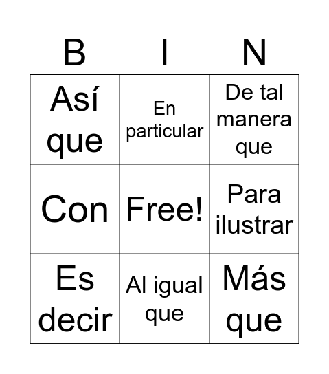 Bingo de Conectores Bingo Card