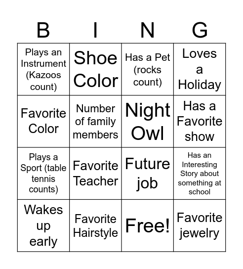 Untitled Bingo Card