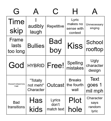 Gacha life bingo Card