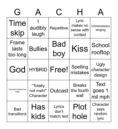 Gacha life bingo Card