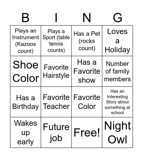 Untitled Bingo Card
