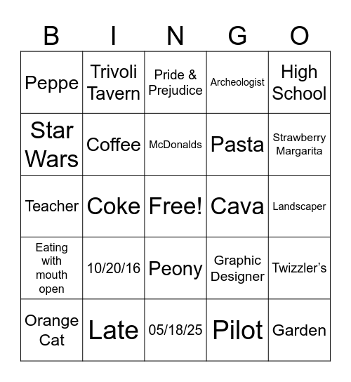 Untitled Bingo Card
