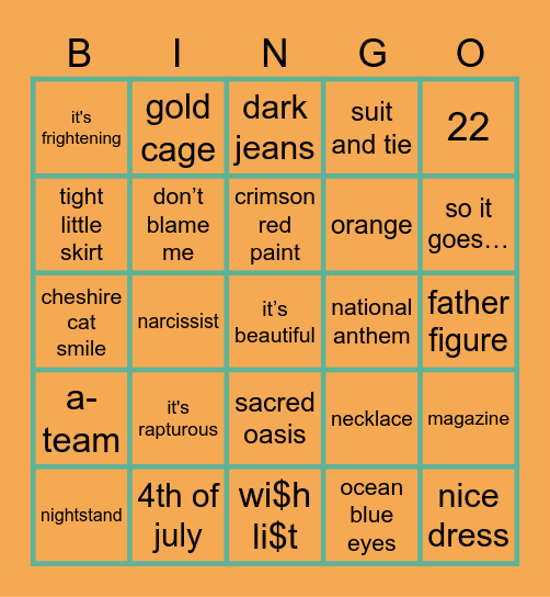 TS12 Bingo Card