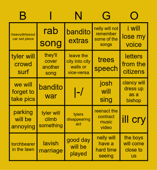 Breach Tour Bingo Card