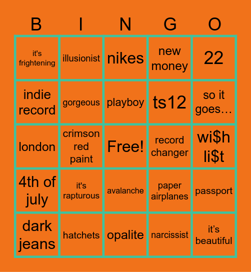 TS12 Bingo Card
