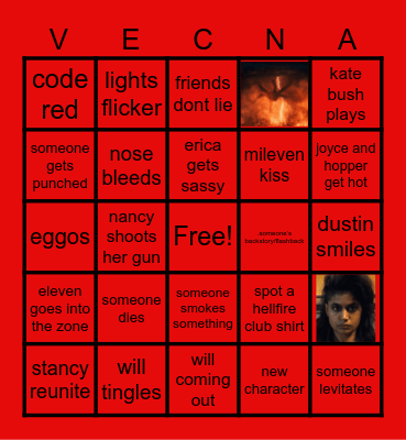 stranger things bingo Card