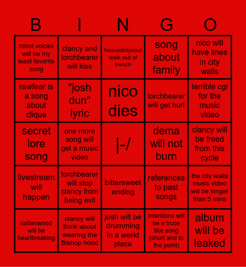 Breach Album Bingo Card