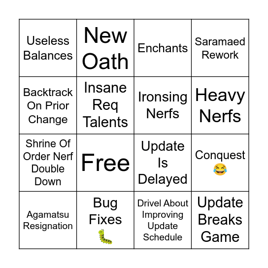 Update Bingo! Bingo Card