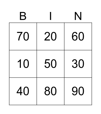 Numeros 1-9 Bingo Card