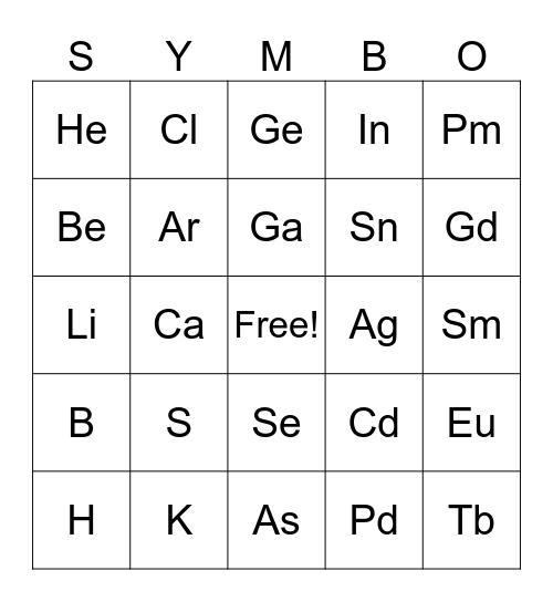 Symbo Card Bingo Card
